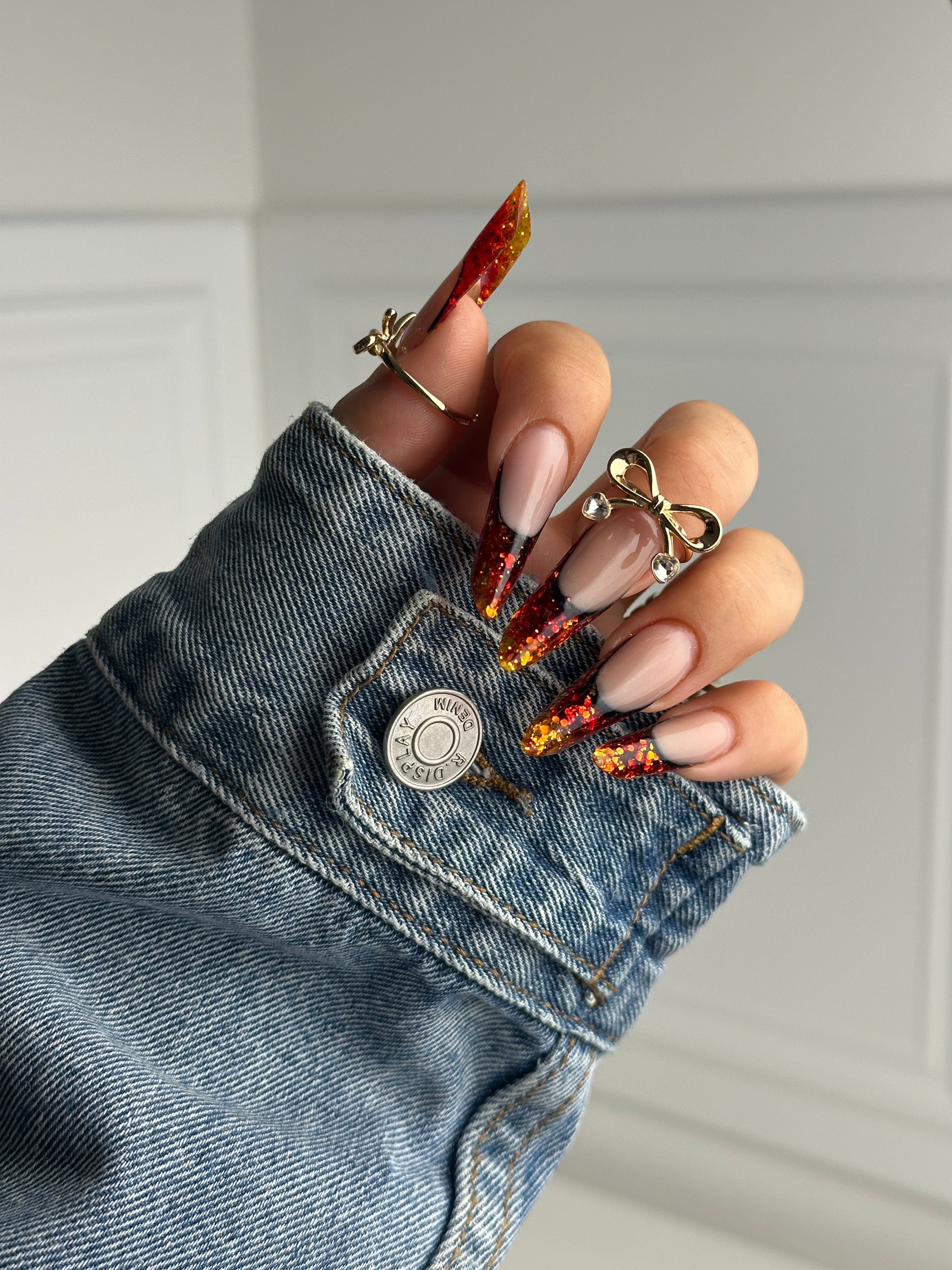 Mid wash denim two sides sleeve