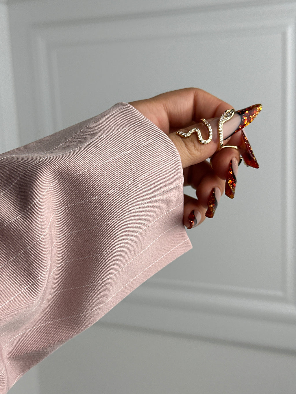 Blush pink pinstripe blazer