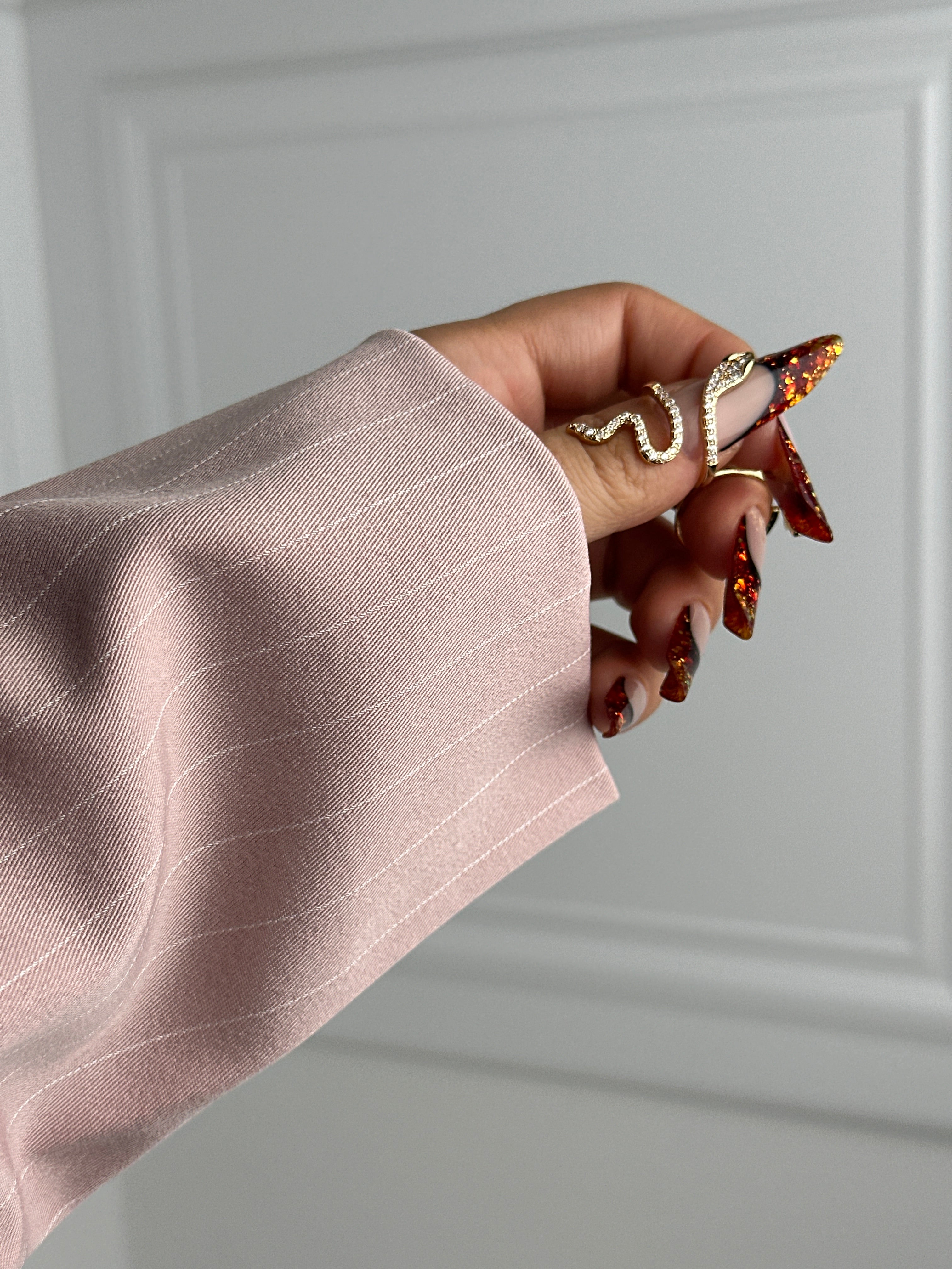Blush pink pinstripe blazer