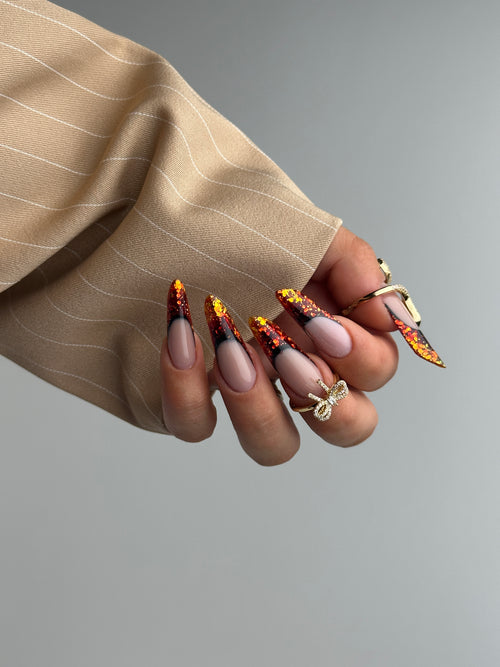 Beige pinstripe blazer sleeve